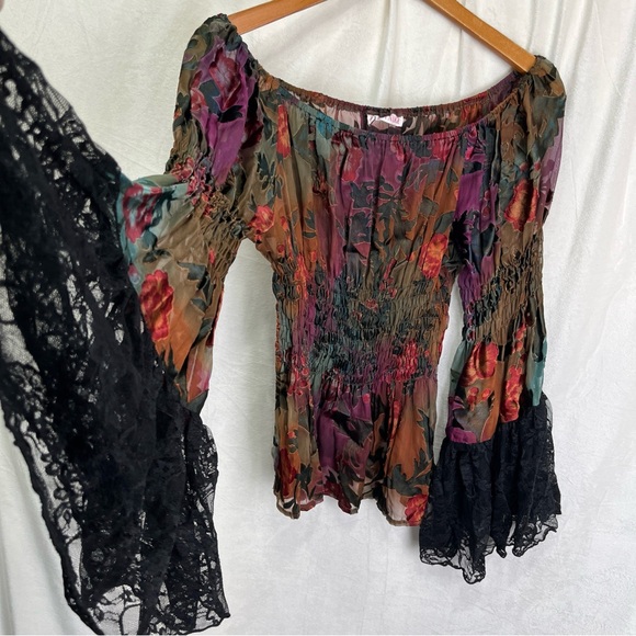 Marrika Nakk Burnout Velvet Sheer Floral Top Witchy Black Lacy Whimsigoth Fairy - Picture 9 of 16